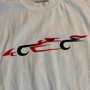 Vintage 90’s Y2K Penske F1 Racing Tshirt XL Gildan White Mens Flame Art Desgn